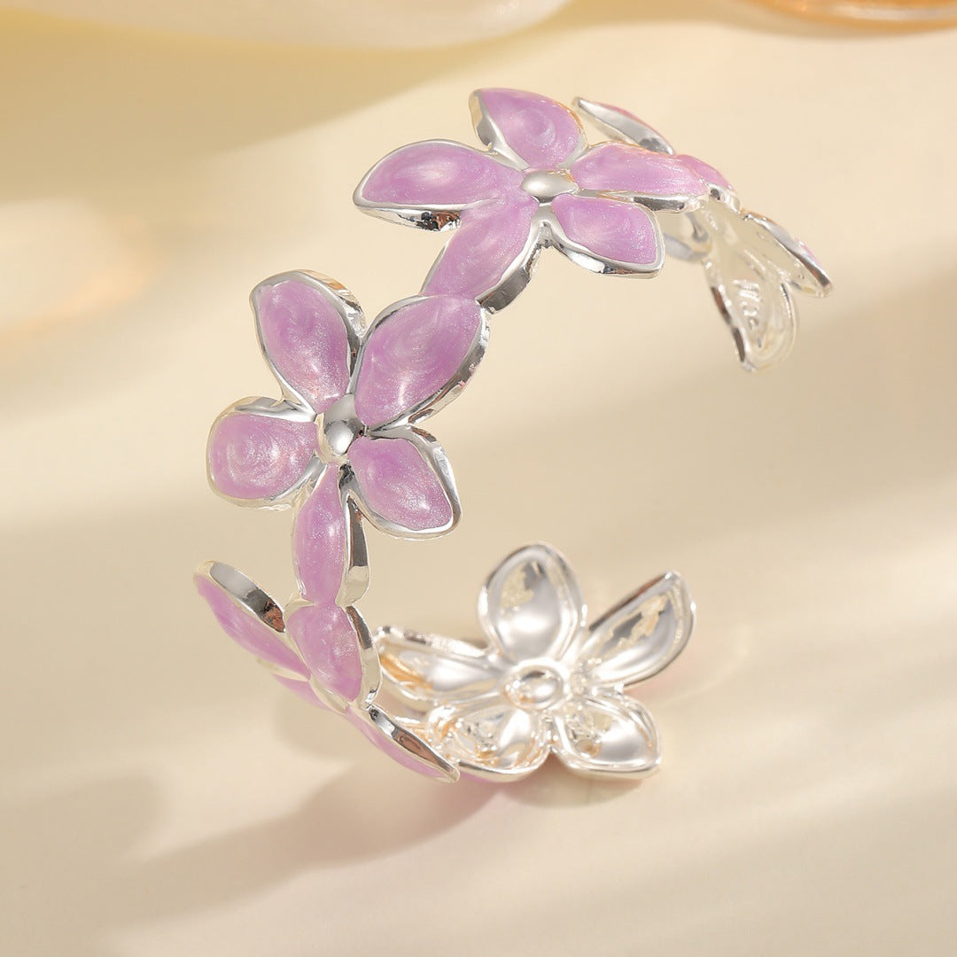 Damen Offene Armreifen mit Künstlerischem Blumenmuster Tracht Nova
