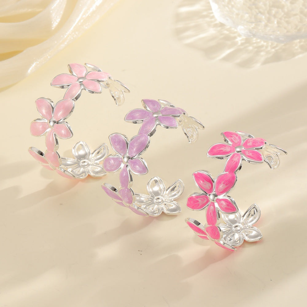 Damen Offene Armreifen mit Künstlerischem Blumenmuster Tracht Nova