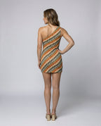 Damen asymmetrisches Mini-Kleid mit modernem Wellenmuster