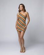 Damen asymmetrisches Mini-Kleid mit modernem Wellenmuster
