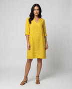 Damen Leinenkleid mit lockerem Schnitt und elegantem V-Ausschnitt