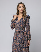 Damen Blusenkleid mit floralen Design und verstellbarem Gürtel