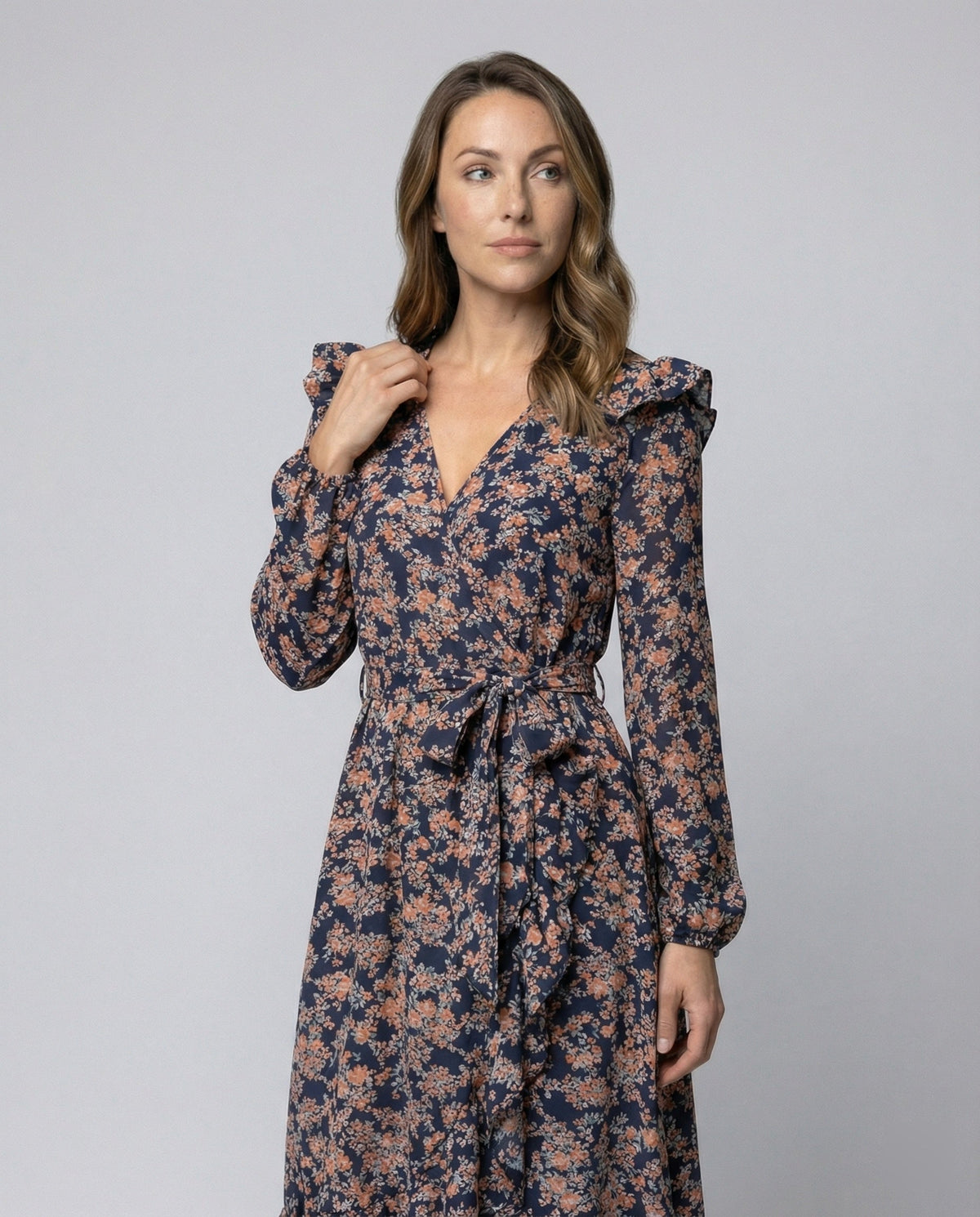 Damen Blusenkleid mit floralen Design und verstellbarem Gürtel
