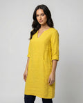 Damen Leinenkleid mit lockerem Schnitt und elegantem V-Ausschnitt